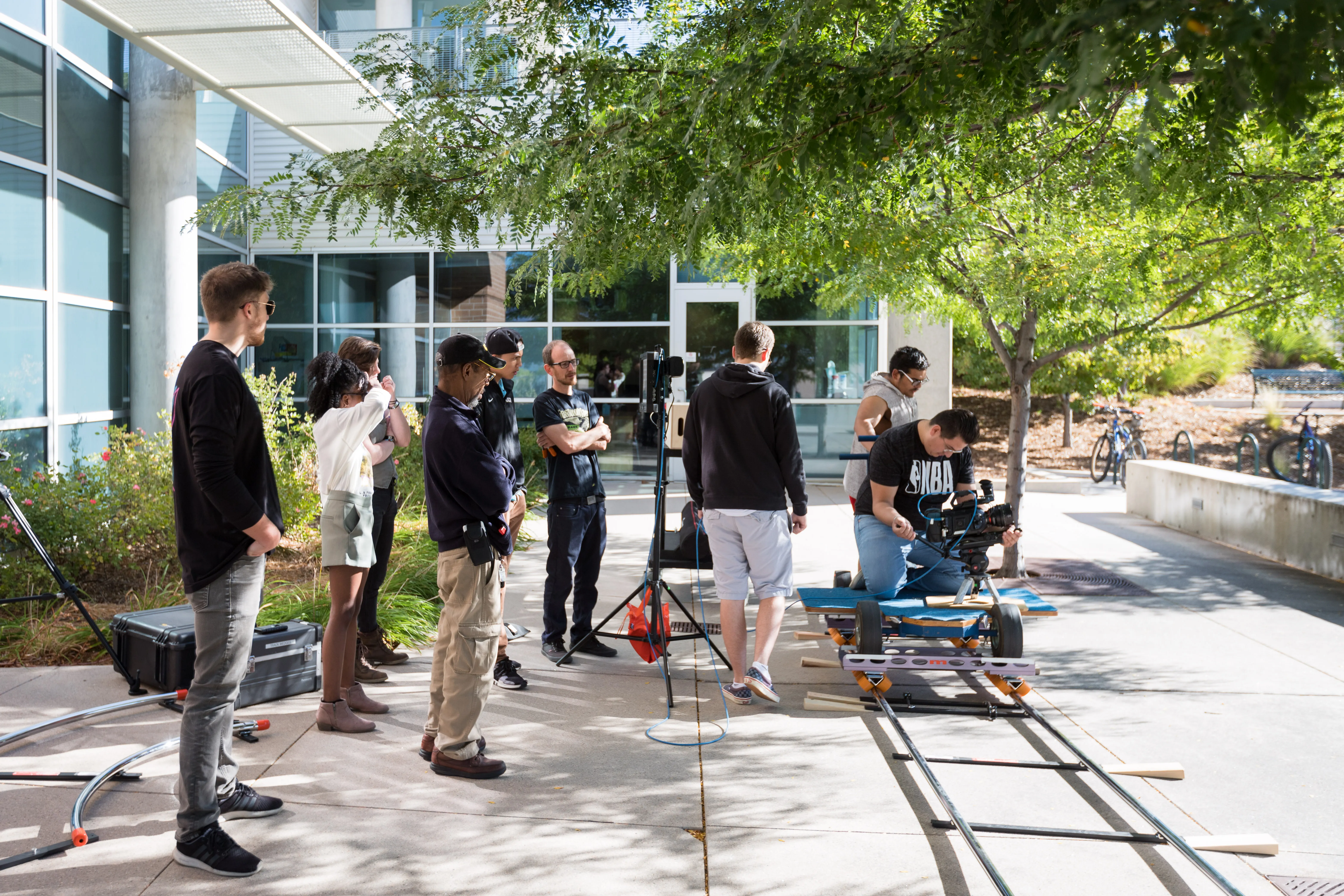 video production crew working on a film set